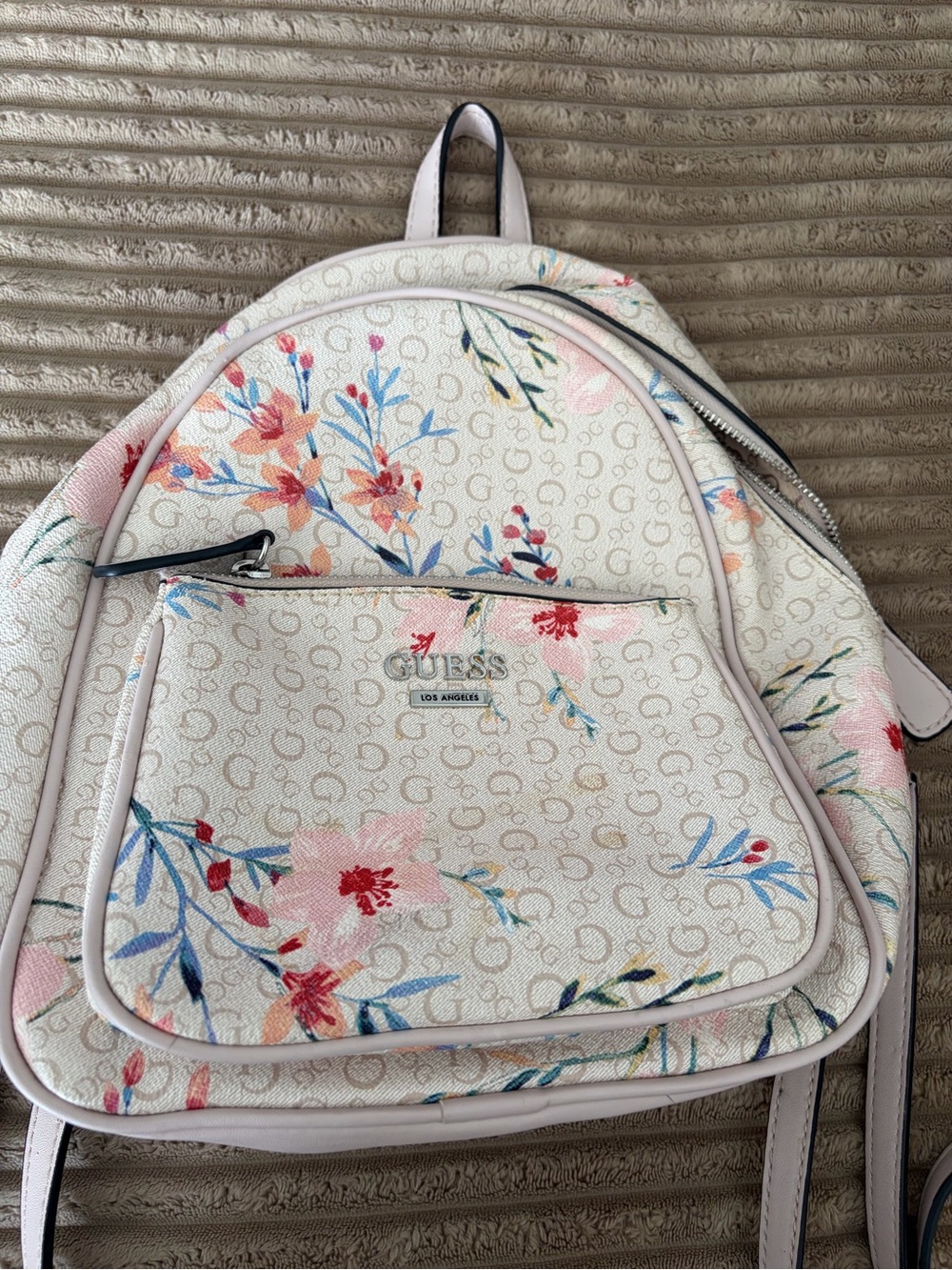 GUESS Cream Floral Signature Mini Backpack